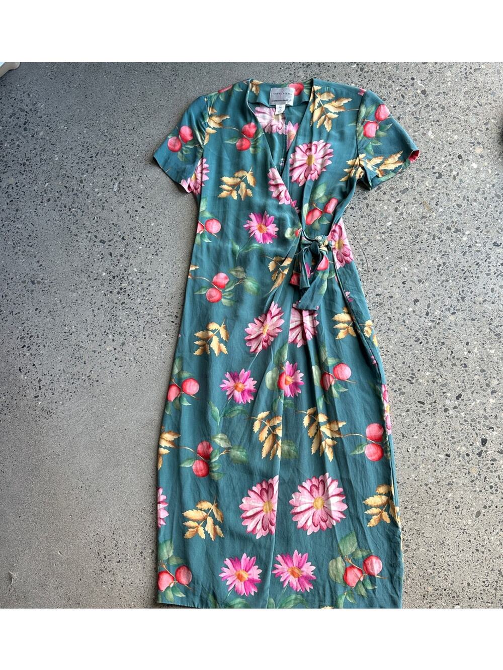 Adrianna Papell Safe Silk Women's 12 Dress Floral Wrap Midi Dress